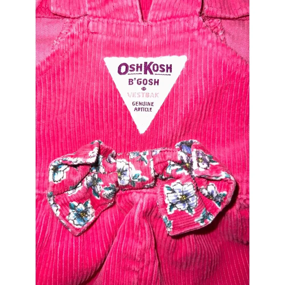 Vintage Osh Kosh B'Gosh Pink Floral overall corduroy dress girl size 24 months
